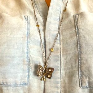 Sterling silver, brass and Crystal long Poetic Xchange butterfly necklace